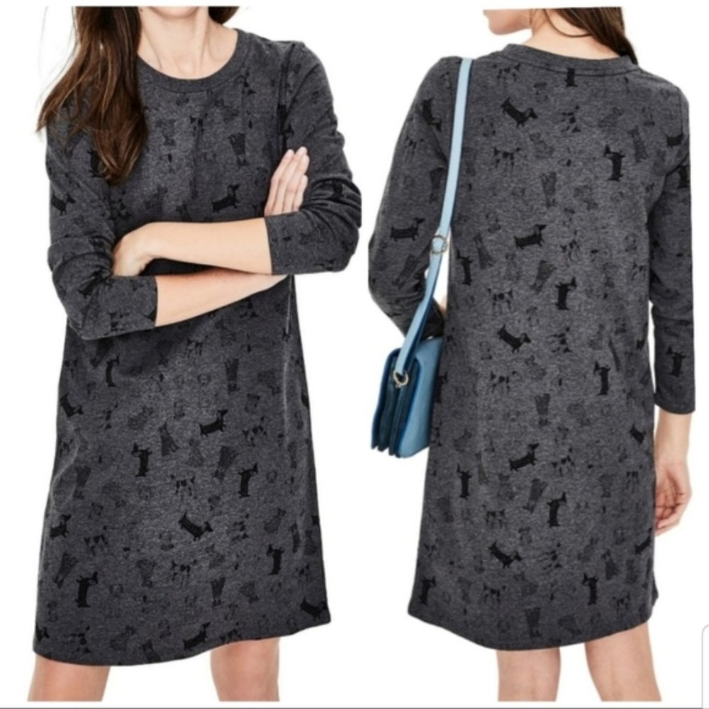 Boden Charcoal Doodle Dog Sweatshirt Dress - 14 Long